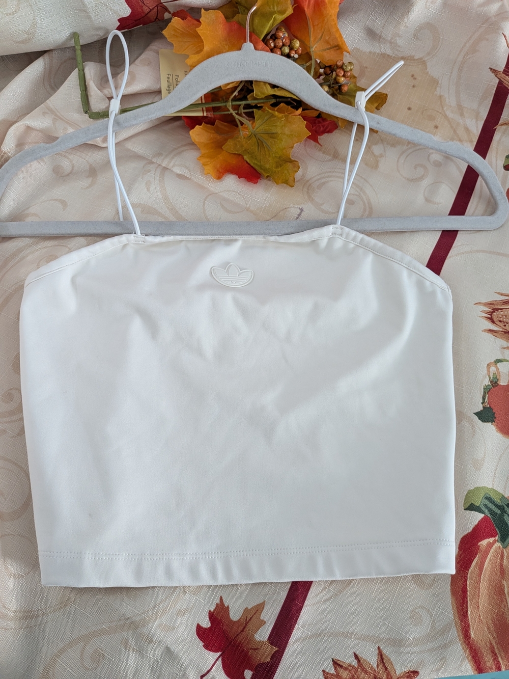 Adidas White Cropped Tube Tank Top with Spaghetti Straps